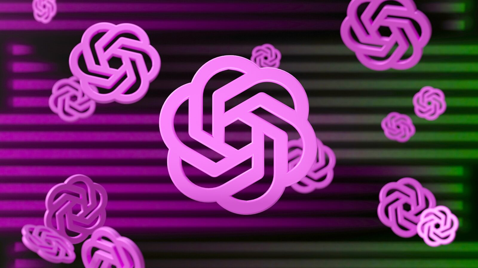 a purple and green background with intertwined circles OpenAI